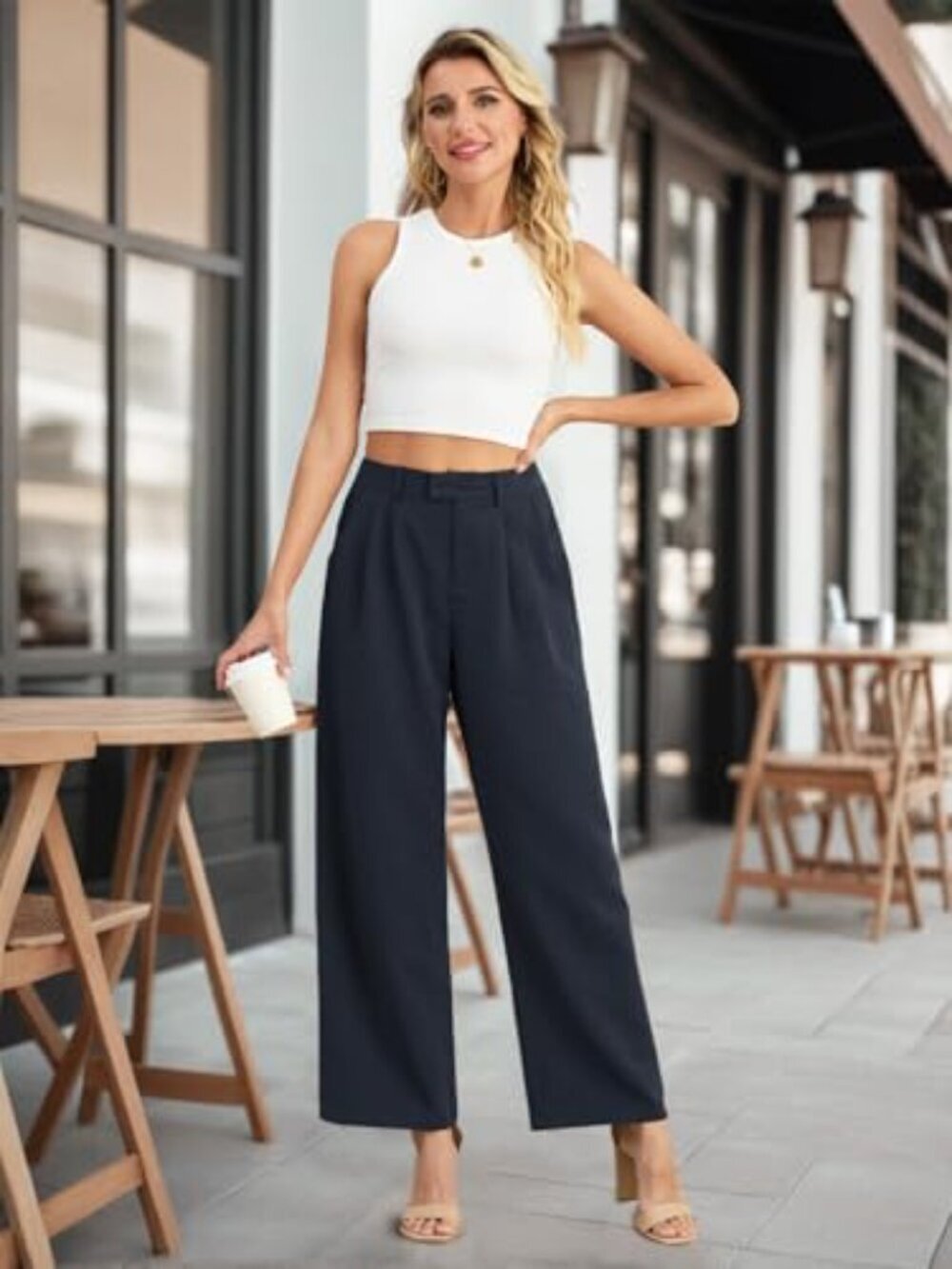 ๐ Women's Wide Leg Work Dress Pants Casual High Waisted Slacks Straight - Picture 3 of 4